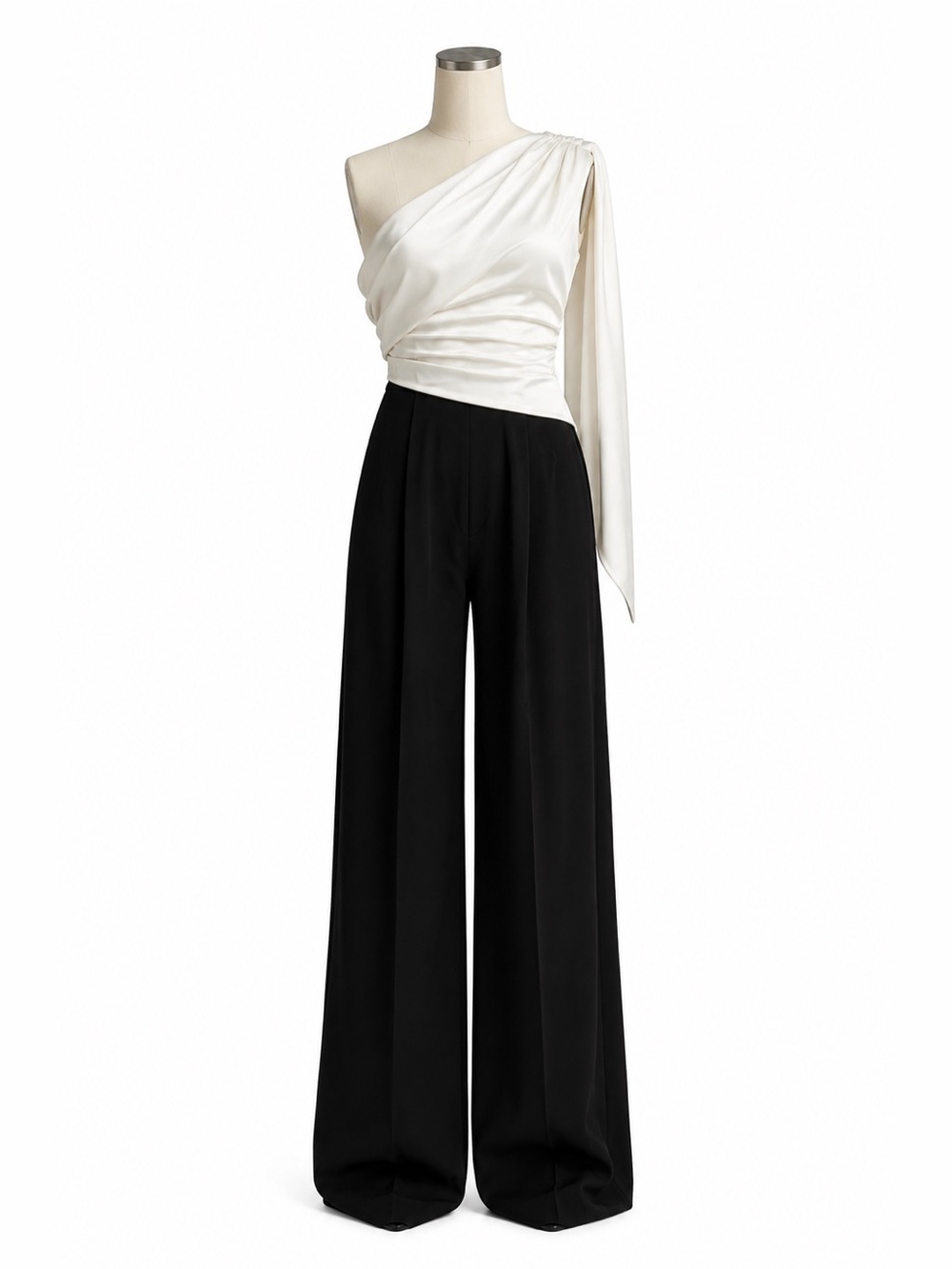 ZAC POSEN One-Shoulder Draped Jumpsuit Ivory/Black Size 10 NWT $595 - Picture 6 of 10